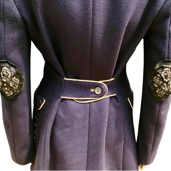 Prada NWTlong dark blue double breasted coat with crystal elbow patches Sz eu 42 - Picture 11 of 16